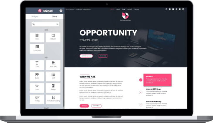 SitePad drag-and-drop website builder preview on Digital Hokage hosting
